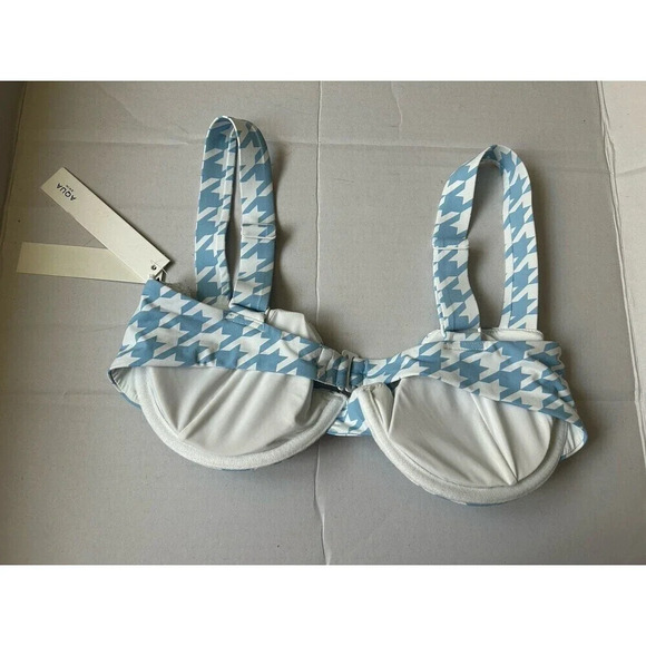 Aqua Swim Bikini Swimsuit Top Blue & White size Medium Houndstooth print NWT - Picture 2 of 5